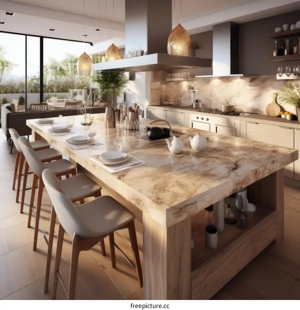 Modern Kitchen with Island and Wood Elements