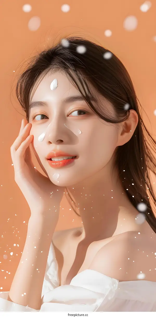 Beautiful Asian Woman with White Cream on Her Face