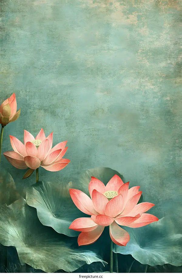 Pink Lotus Flowers on Green Background