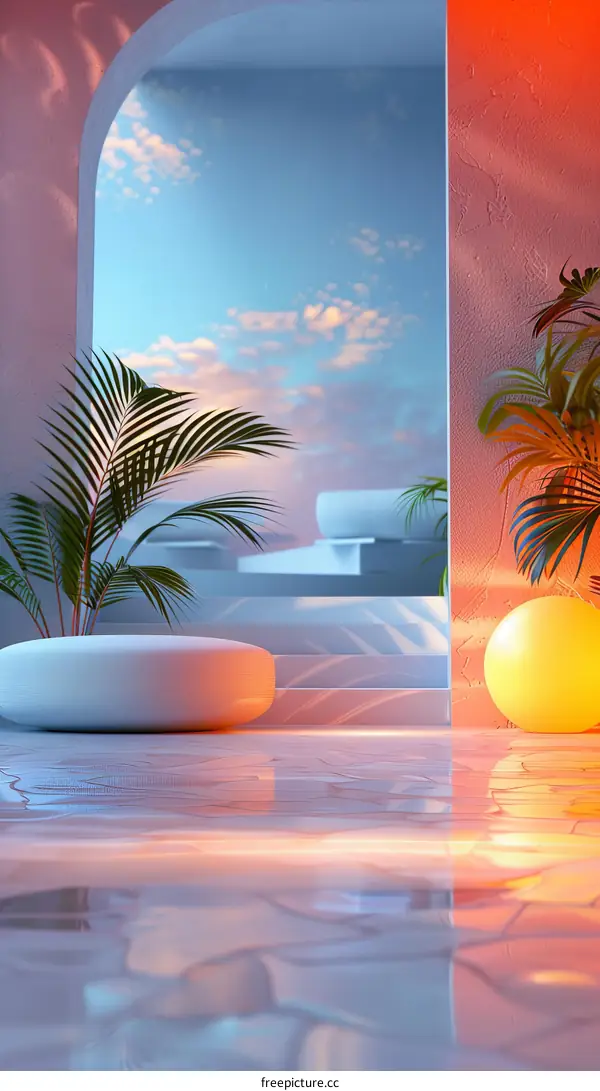 Minimalist Interior with Sunset View