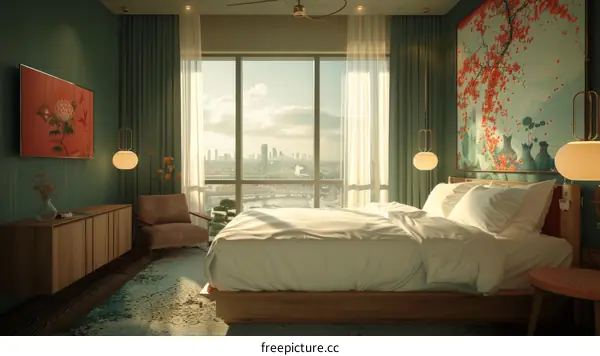 Modern and Comfortable Bedroom with Warm Lighting