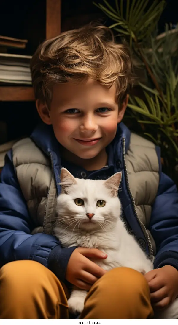 Portrait of a boy and his cat