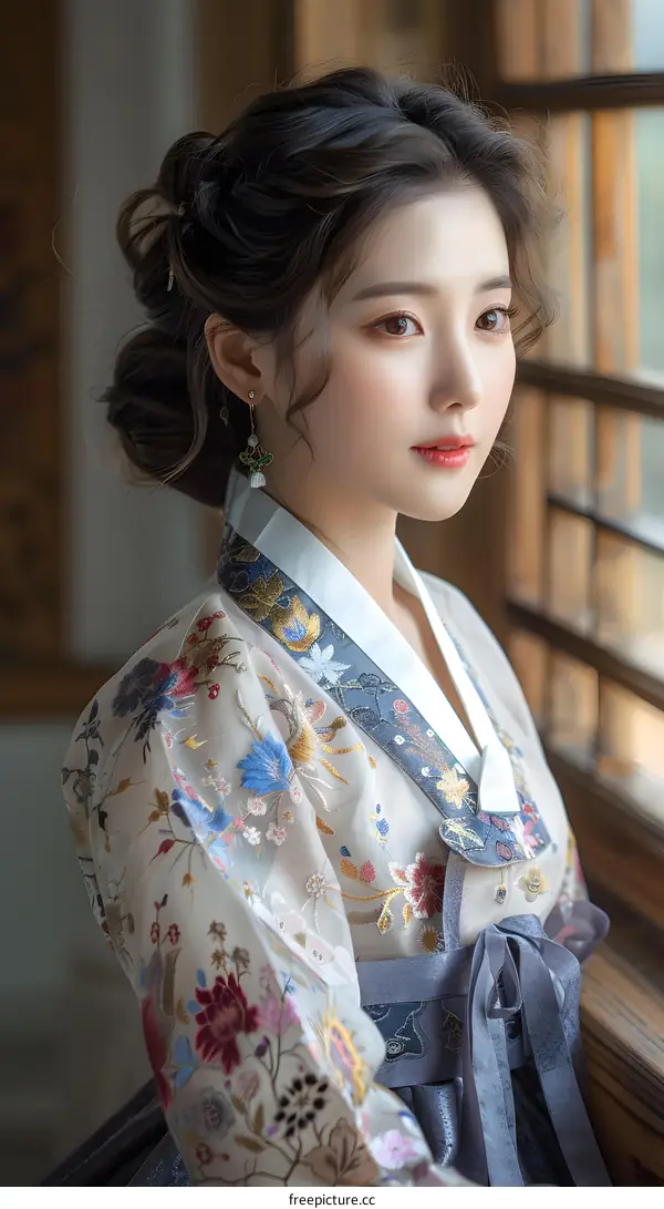 Portrait of a Woman in Traditional Korean Hanbok