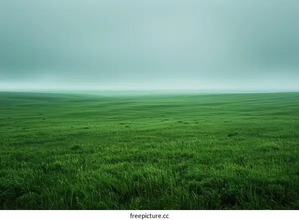 Green Grass Field Under Grey Sky