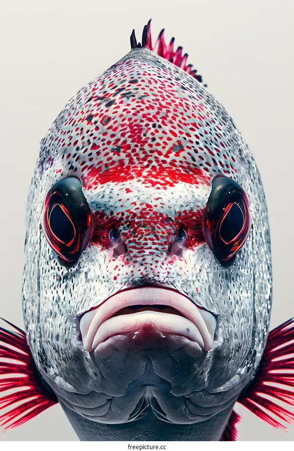 A red and white fish with big eyes