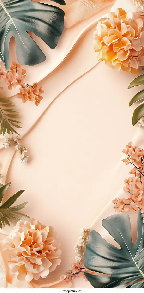 Tropical Floral Arrangement on Peach Background