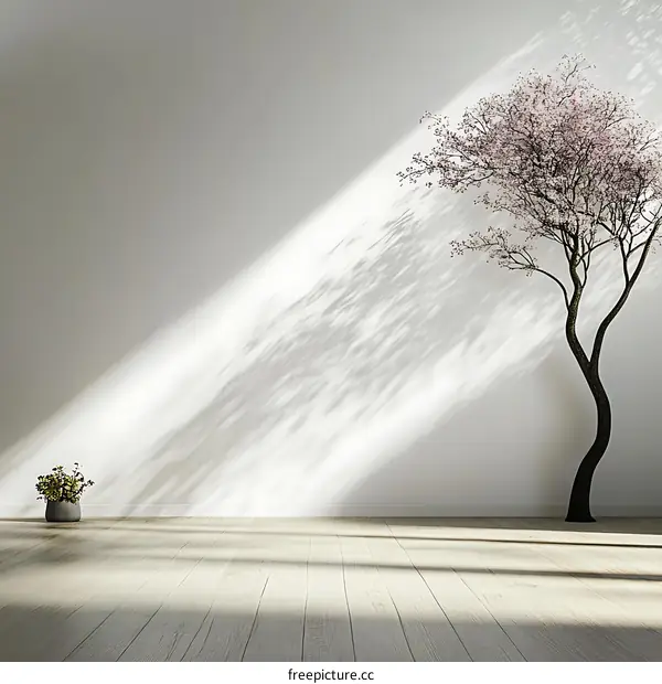 Minimalist Interior Design with Cherry Blossom Tree
