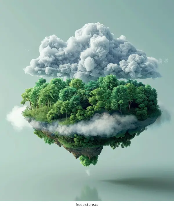 Surreal Green Island Floating in the Sky