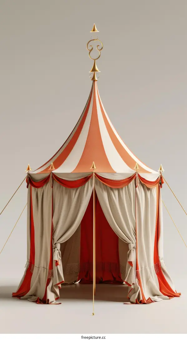 3d rendering of a vintage circus tent with red and white stripes