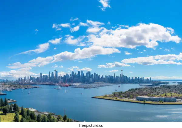 A Breathtaking Panoramic View of Seattle's Skyline and Waterfront