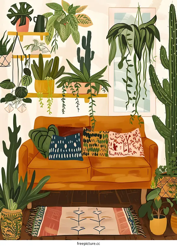 Living Room Interior Design with Plants and a Couch