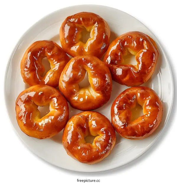 A plate of glazed doughnuts