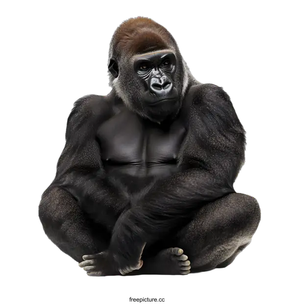 [Transparent Background PNG]Gorilla Sitting on White Background