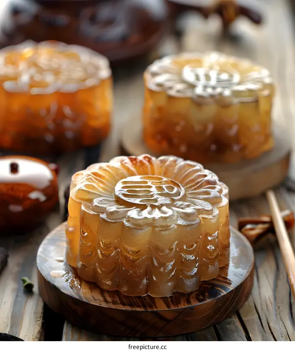 Chinese Mooncakes On Wooden Table