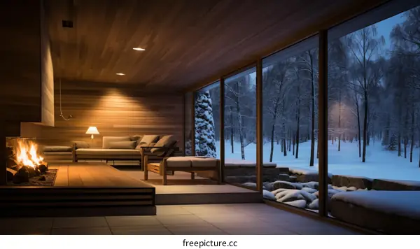 Modern Living Room with Fireplace and Large Windows