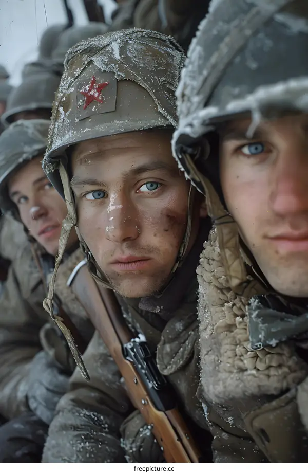 Portrait of three soldiers in winter gear