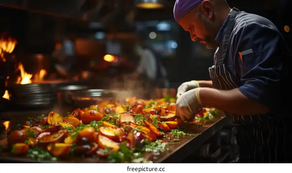 Indian chef cooking in a commercial kitchen
