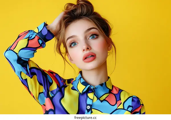 Stylish Woman in Vibrant Colorful Shirt