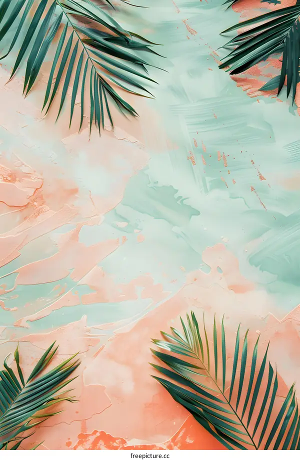 Tropical Palm Leaf on Peach and Green Wall