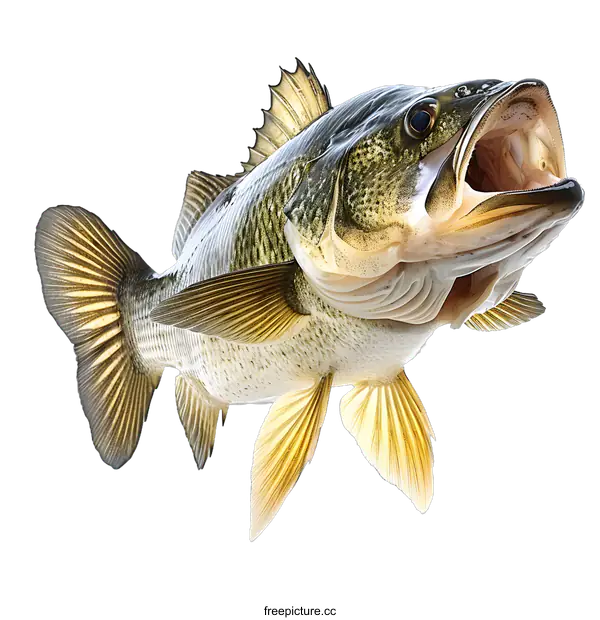 [Transparent Background PNG]A largemouth bass fish with its mouth open