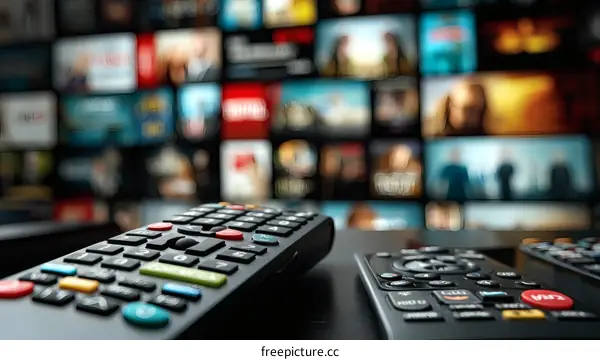 TV Remote Control in Front of Movie Posters