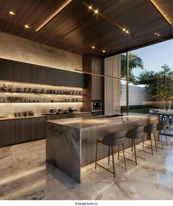Modern Kitchen Interior Design with Marble Countertop and Island