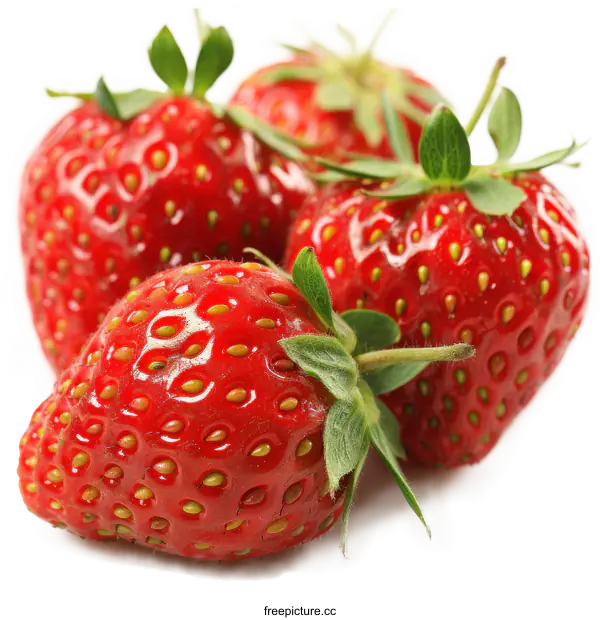 [Transparent Background PNG]Four ripe red strawberries on a white background