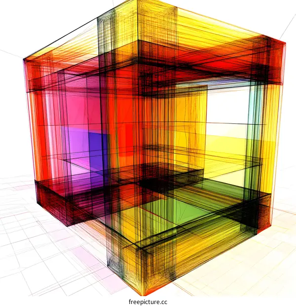 Abstract Cube with Colorful Lines