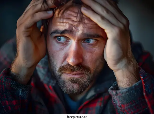 A man holding his head in his hands