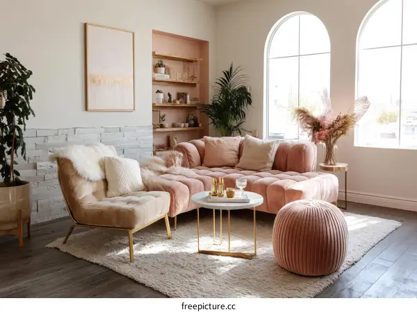 Modern Living Room Interior Design with Soft Pink Accents