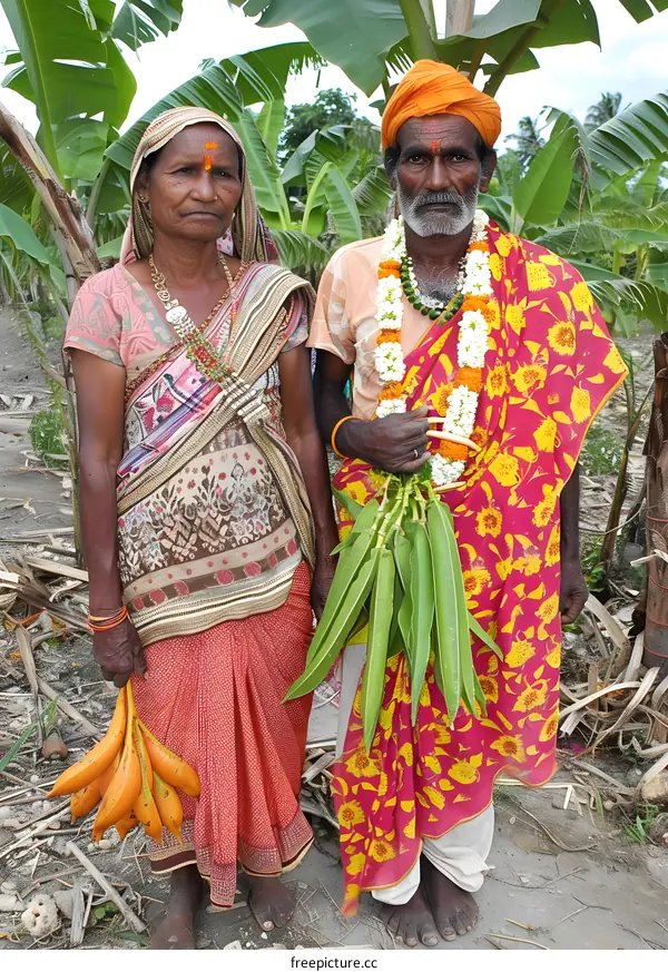 Indian Couple Standing in a Banana Plantation