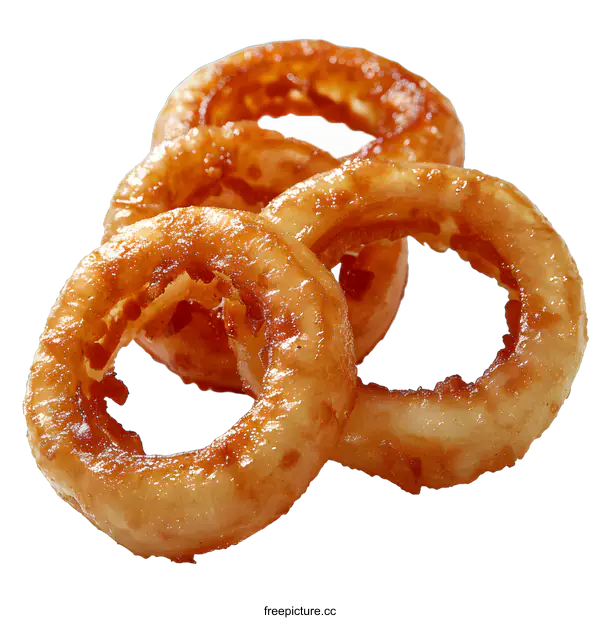 [Transparent Background PNG]Four Crispy Fried Onion Rings on White