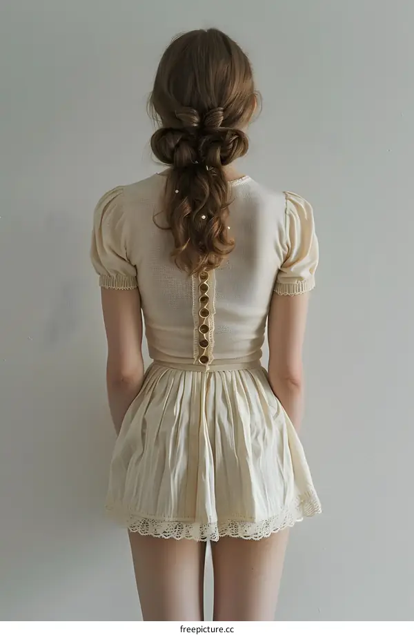 Woman in White Dress With Her Hair in a Braided Bun
