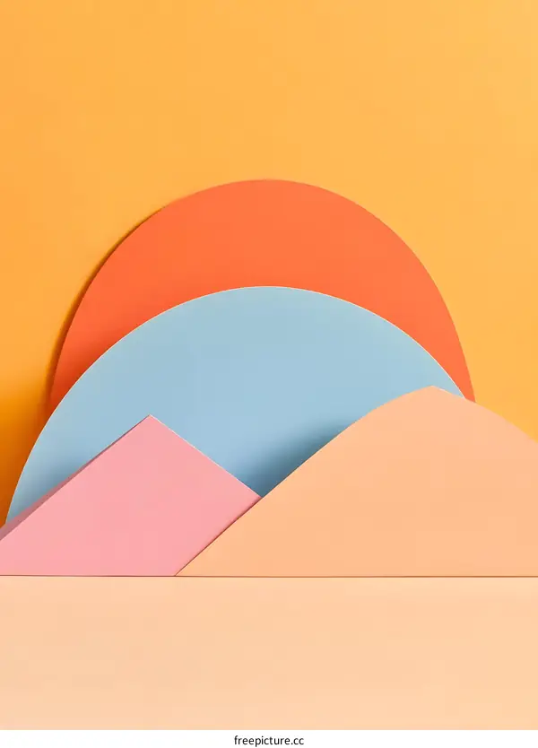 Abstract Colorful Paper Shapes on Orange Background