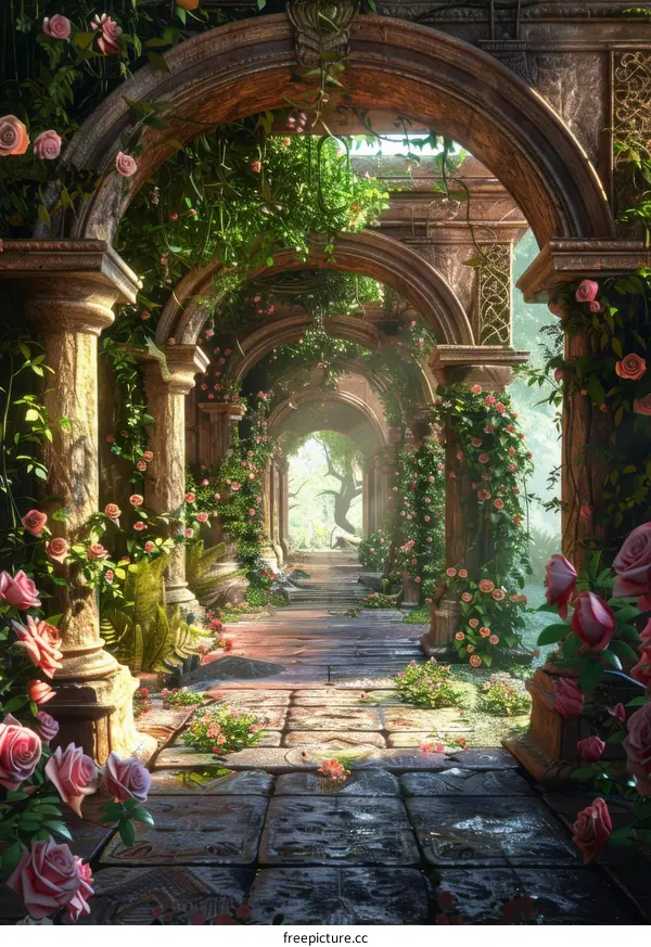 Mystical Garden of Roses and Blossoms