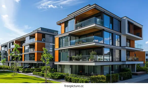 Modern Apartment Buildings with Expansive Glass Windows