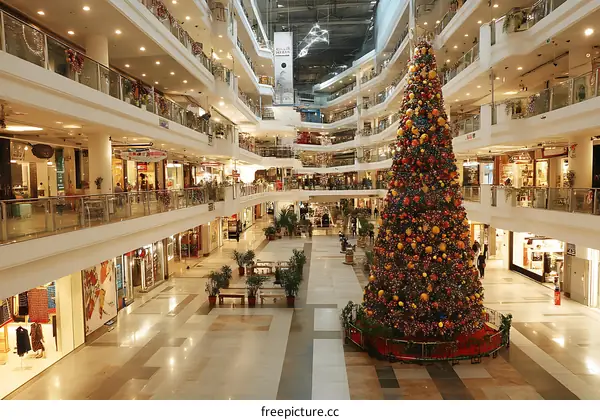 Grand Mall Christmas Decoration with Shoppers