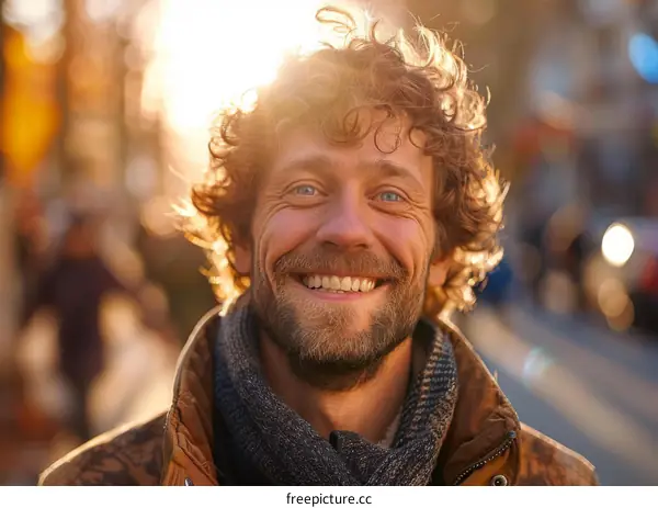 Portrait of a happy man with curly hair smiling