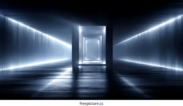 Abstract Neon Light Tunnel Corridor