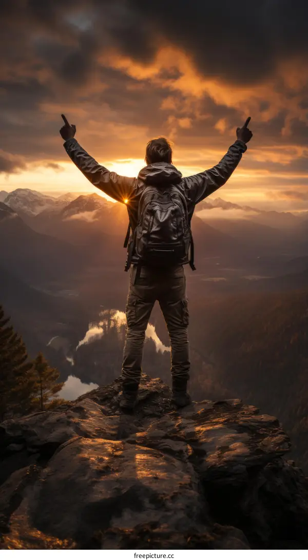 Man Standing on a Mountaintop Overlooking the World