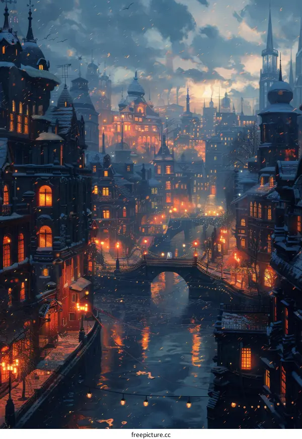 Winter Wonderland Cityscape at Night