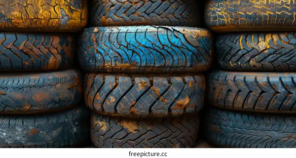 Used Car Tires Stacked in a Pile