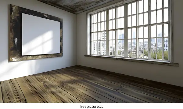 Empty Room With Large Window And Wooden Floor