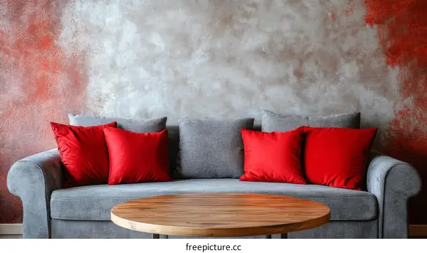 Modern Living Room Sofa with Red Pillows