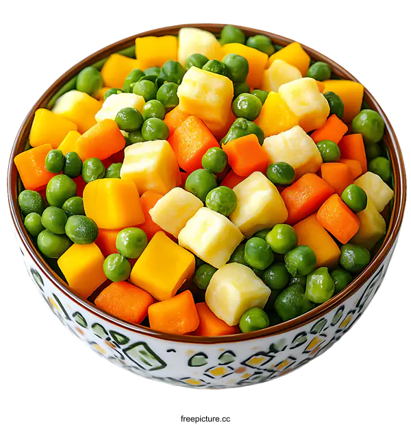 [Transparent Background PNG]Frozen Mixed Vegetables in a Bowl