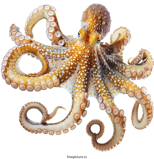 Octopus with spread tentacles on white background