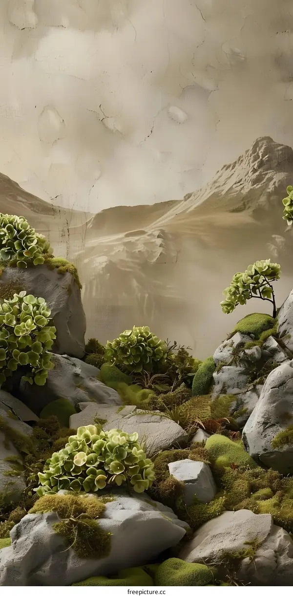 Rocky Mountain Landscape with Moss and Greenery