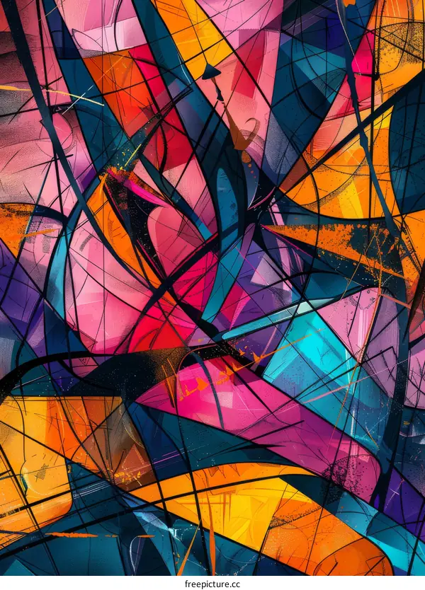 Colorful abstract painting with geometric shapes