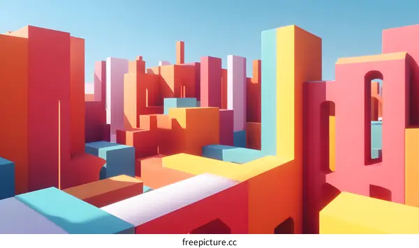 Abstract 3D Cityscape with Colorful Geometric Shapes