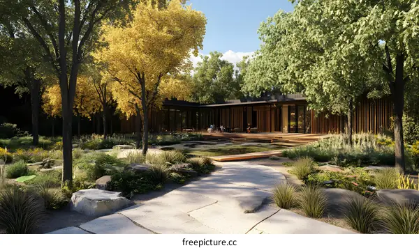 Modern House with a Pond and a Patio